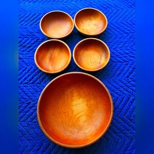 Vintage Mid Century Wooden Salad Bowl set